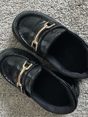 Zara Black Patent Loafers with Gold Bit - Kids Dress Shoes